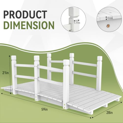 Outvita 5 ft Garden Wooden Bridge Arch Stained Finish with Safety Rails Outdoor Footbridge for Backyard Creek Farm, Decorative Pond Bridge - size: 5ft-white