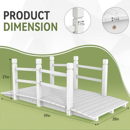 Outvita 5 ft Garden Wooden Bridge Arch Stained Finish with Safety Rails Outdoor Footbridge for Backyard Creek Farm, Decorative Pond Bridge - size: 5ft-white
