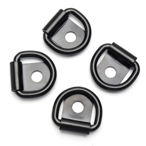 4 Pcs D-Rings Tie Down Anchor Hooks, 10mm Fixing hole D-Ring for Pickup Truck Bed Deck Rails T Slot Nut Screw, Heavy Duty Steel D Ring for Trailer, Camper, Warehouse, Garage, Cargo Cover Mounts, Black - color: Black