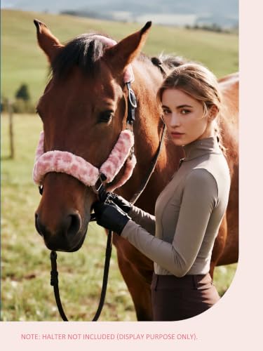 Harrison Howard Fleece Halter Covers for Horses, Set of 9, Prevent Hair Loss Pressure Marks, Padded Horse Halter Fleece Set Blush Leopard - color: Blush Leopard
