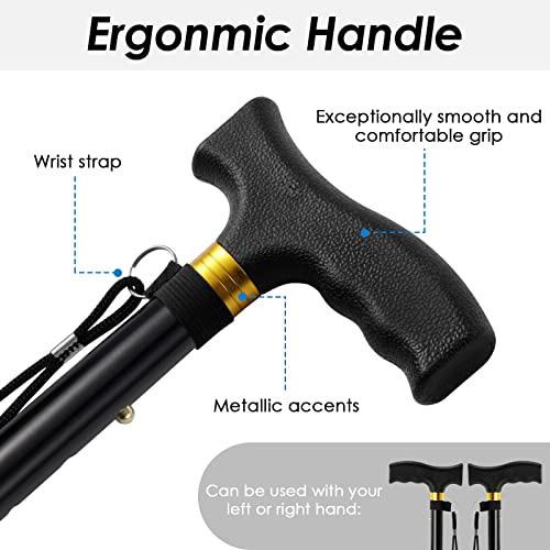 Walking Cane PANZHENG Cane for Man/Woman | Mobility & Daily Living Aids | 5-Level Height Adjustable Walking Stick | Comfortable Plastic T-Handle Portable Walking Stick Folding Cane - color: Cane-Black
