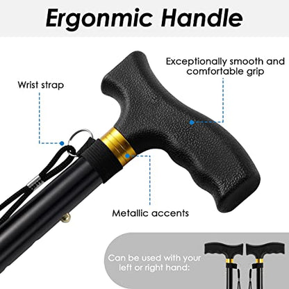 Walking Cane PANZHENG Cane for Man/Woman | Mobility & Daily Living Aids | 5-Level Height Adjustable Walking Stick | Comfortable Plastic T-Handle Portable Walking Stick Folding Cane - color: Cane-Black