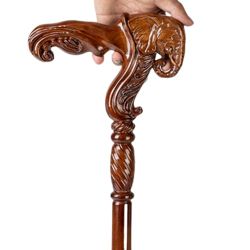 Hand Carved Wooden Walking Cane with Ergonomic Handle and Rubber Tip for Men and Women - Fashionable Unique Walking Stick for Seniors - 37 inch - style: Elephant