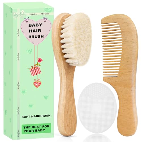 Baby Hair Brush and Comb Set for Newborns & Toddlers | Wooden Baby Brush Set with Soft Goat Bristles l Wood Comb l White Cradle Cap Brush| Ideal for Cradle Cap (3 Piece) - color: White Cradle Cap Brush+hair Brush+wood Comb