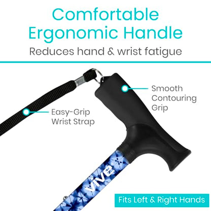 Vive Folding Cane - Foldable Walking Cane for Men, Women - Fold-up - color: Blue Burst