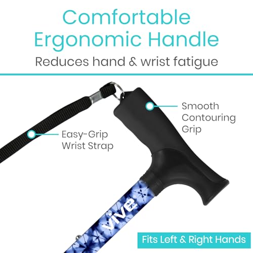 Vive Folding Cane - Foldable Walking Cane for Men, Women - Fold-up - color: Blue Burst
