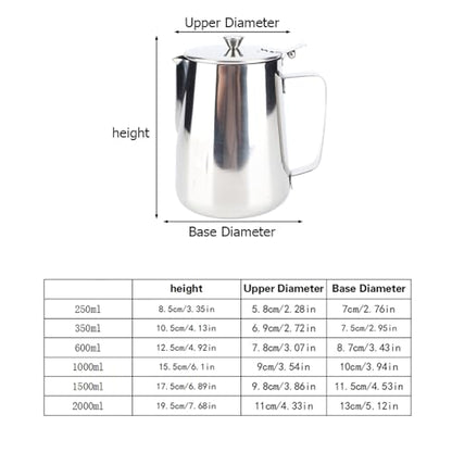 Milk Frother Cup, Stainless Steel Milk Frothing Pitcher, Milk Frothing Jug with Lid and Handle, Frothing Cup Pitcher, Coffee Frothing Mug for Office Home Kitchen (1500ML) - size: 1500ML