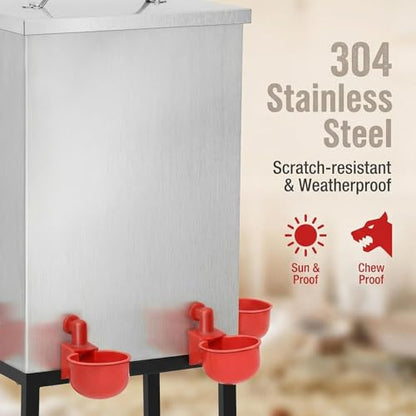 3 Gallon Chicken Waterer with Cups & Nipples, Stainless Steel