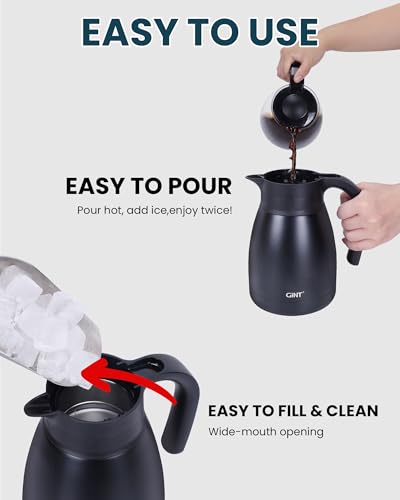 GiNT 1L / 34Oz Thermal Coffee Carafe, Insulated Stainless Steel Coffee Carafes for Keeping Hot/Double Walled Vacuum Thermal Carafe (Black) - color: Black, size: 34 Ounces