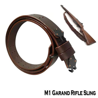 US M1907 Leather Sling WWII M1 Garand Rifle Sling (Leather & Steel Harware) - color: Russet Brown