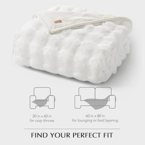 EverGrace Faux Rabbit Fur Bubble Throw Blanket, 50"x60", Bright White - color: Bright White, size: 50"x60"