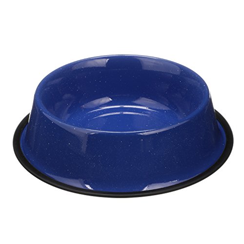 Neater Pet Brands - Outdoor Camping Style Pet Bowl - Enamel Ware Blue Black Granite Colors - Dog Cat No Tip Skid Bowls (64 oz, Blue) - color: Blue, size: 64 oz