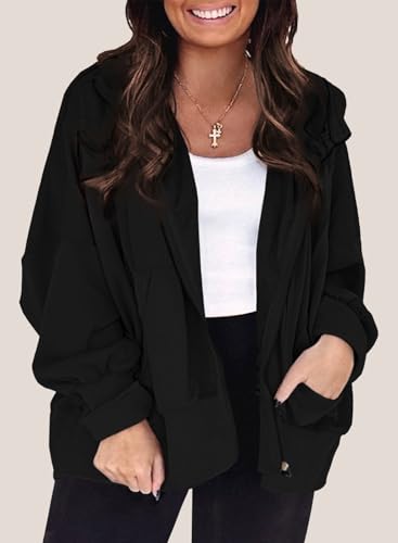 Eytino Women Plus Size Zip Up Hoodie Long Sleeve Oversized Sweatshirts - color: Black, size: 2X
