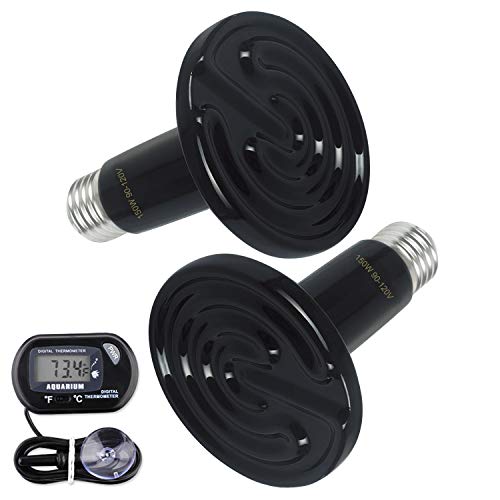 2-Pack 150W Ceramic Heat Lamp with 1-pcs Digital-Thermometer
