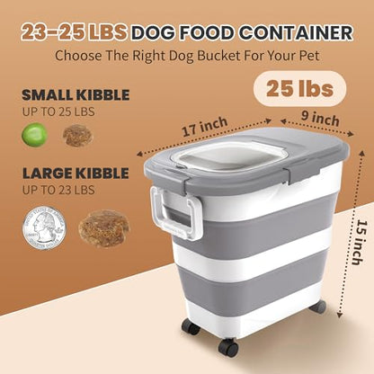 23-25Lbs Airtight Dog Food Storage Container,Collapsible Dog Food Container - color: Grey/25 LBS