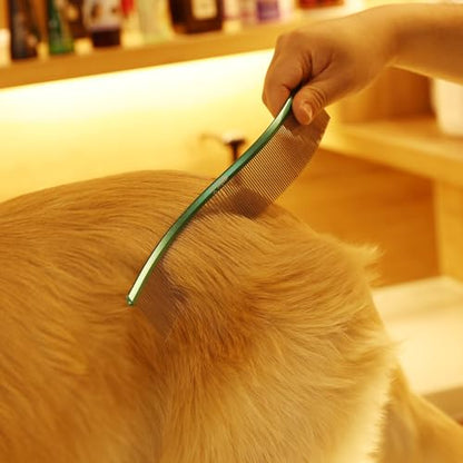 Pet Comb Stainless Steel Comb for Dogs Cats Pet Hair Comb for Grooming Curved with Rounded and Smooth Ends Stainless Steel Teeth Tools for Remove Tangles and Knots (GREEN) - color: GREEN