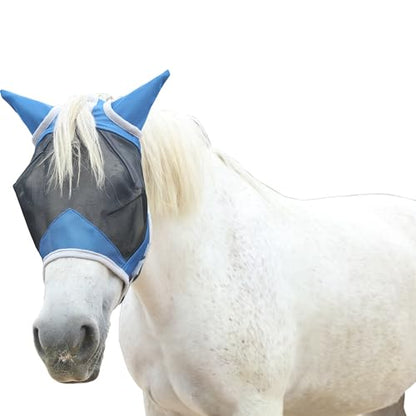Horse Fly Mask with Ears, Breathable Fine Mesh Royal Blue Cob - color: Royal Blue, size: Cob