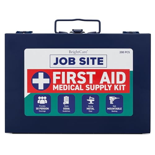 First Aid Kit for Job Site, Contruction & Contractor, Metal Case, 200 Piece | OSHA Compliant, Heavy Duty, Wall Mount & Portable
