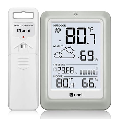Indoor Outdoor Thermometer Wireless Weather Station 330ft Sensor - color: White+Grey