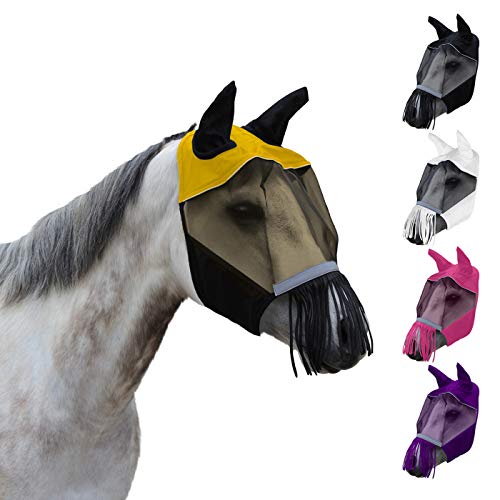 Derby Originals Patriotic Reflective Safety Horse Fly Mask with Ears and Nose Cover Fringes with 1 Year Warranty (Yellow (X-Large (Oversize/Warmblood)) - color: Safety Yellow, size: X-Large (Oversize/Warmblood)