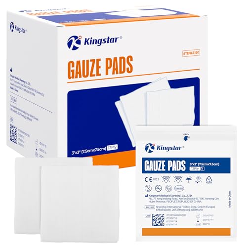 100 Pack Sterile Gauze Pads 3x3 Inch 12-Ply, 100% Cotton Large Gauze Sponges for Wound Care, Highly Absorbent Bulk Hospital-Grade First Aid & Surgical Dressing - size: 3"x3"(Pack of 100)