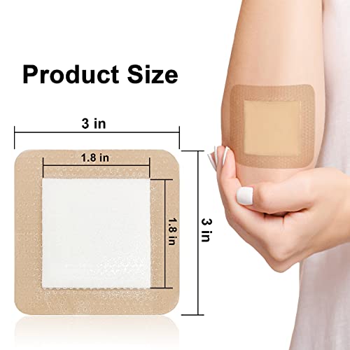 Carbou Silicone Foam Dressing with Gentle Border, 3"x3", 10 Pack | Adhesive Waterproof Wound Dressing Bandage, High Absorbency Pad, Foam Bandage for Wound Care - size: 3x3 Inch (Pack of 10)