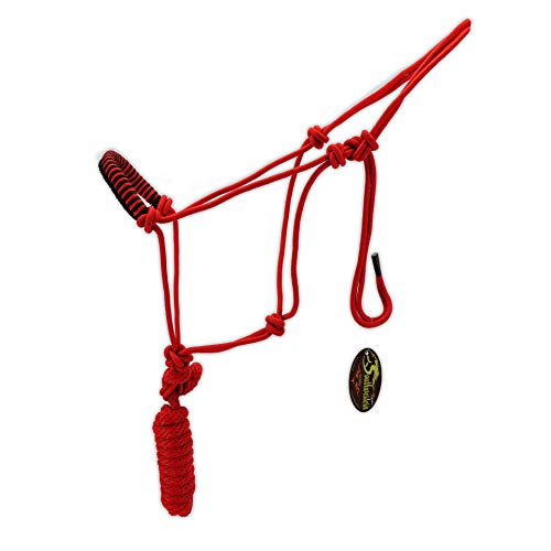 Southwestern Rope Halter and Lead with Designer Braided Nose Band Equine - color: Red & Black