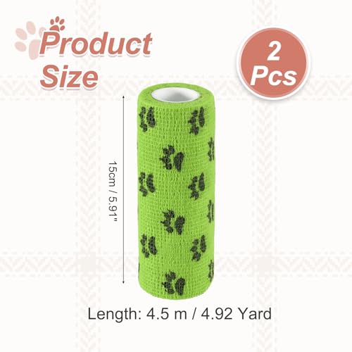Pet Wrap Bandages, 6 Inch 5 Yard Self Adhesive Bandage Wrap, Pet Non-Woven Tape First Aid Cohesive Gauze, (Grass Green/Paw, 2 Pcs), Intended for Dog/Cat/Bird/Legs/Paws/Wound - color: Grass Green, size: 6 inch