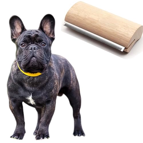 French Bulldog Brush for Shedding, Palm-Grip Wooden Grooming Comb