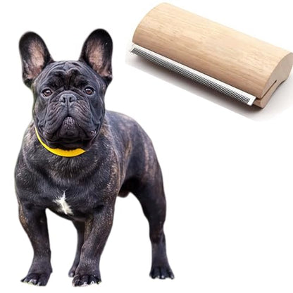 French Bulldog Brush for Shedding, Palm-Grip Wooden Grooming Comb