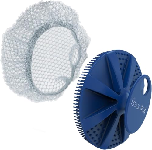 Silicone Body Scrubber and Scrub Net Set, BEAUTAIL 2 Pack for Rich Lather | Gentle Silicone Shower Scrubber or Firmer Exfoliating Bath Net, Deep Cleansing & Exfoliation, 1 Brush + 1 Net for Men & Women - color: Blue+scrubnet 1pcs