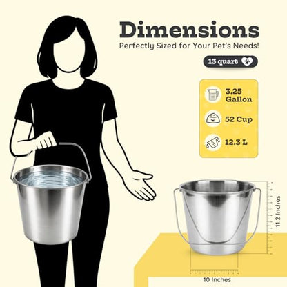 13 Quart Heavy Duty Stainless Steel Round Bucket with Arc Handle, Metal Feed Bucket, Water Pail for Dogs, Horses, Goats, Livestock, Farm & Kennel - size: 13 Quarts