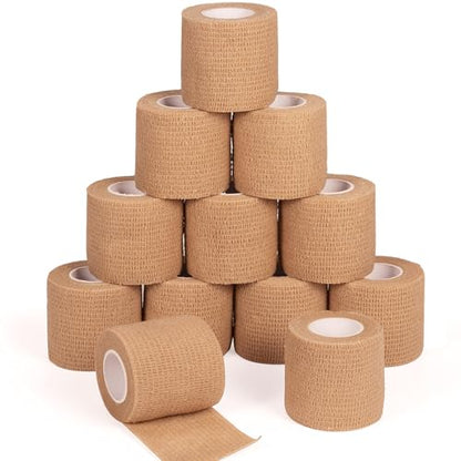 12Pcs Self Adhesive Bandage Wrap 2inch x 5 Yards Elastic Bandage Wrap Beige - color: Skin Color, size: 12Pcs