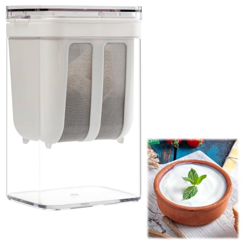 Yogurt Strainer, 1100ml Yogurt Maker Strainer Multipurpose Yogurt Filter with Fine Mesh Bag & Lid Reusable Greek Yogurt Pouch Filter Kitchen Whey Separator Tool for Yogurt Juice Tea Nut Milk Cheese