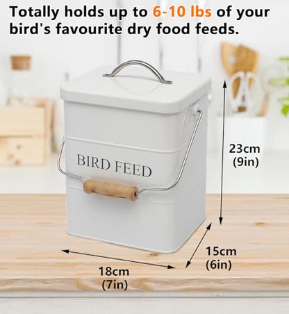 Morezi Bird Seed Storage Container Metal, 6 Lbs Airtight Bird Food Tin - color: White