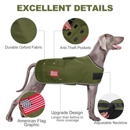 BEAUTYZOO Dog Winter Coat for Giant Large Dogs, Waterproof Canvas Jackets - color: Green, size: XXL(Chest Girth 38"-50", Back 28", Neck 26"-31")