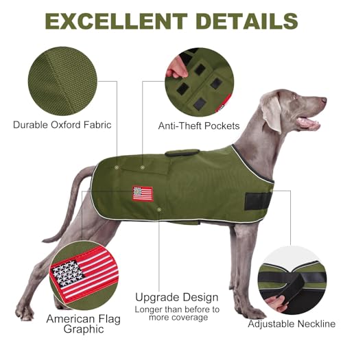 BEAUTYZOO Dog Winter Coat for Giant Large Dogs, Waterproof Canvas Jackets - color: Green, size: XXL(Chest Girth 38"-50", Back 28", Neck 26"-31")