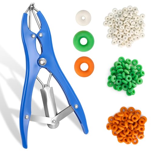 Goat Banding Kit, Stainless Steel Elastrator with 200pcs 3-Size Rubber Bands & Expander Tool for Humane Livestock Handling (Goats/Sheep/Calves) - color: Blue, size: Small