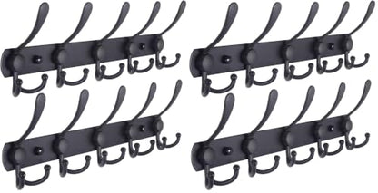 Dseap Coat Rack Wall Mounted - 5 Tri Hooks, Heavy Duty, Stainless Steel, Metal Coat Hook Rail for Coat Hat Towel Purse Robes Mudroom Bathroom Entryway (Black, 4 Packs) - color: Black, size: L:16" (2 Pcs) (Pack of 2)