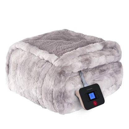 Westinghouse Heated Blanket Twin, Faux Fur with 10 Levels, Light Grey - color: Light Grey, size: Twin 62" x 84"