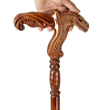 Hand Carved Wooden Walking Cane with Ergonomic Handle and Rubber Tip for Men and Women - Fashionable Unique Walking Stick for Seniors - 37 inch - style: Crocodile