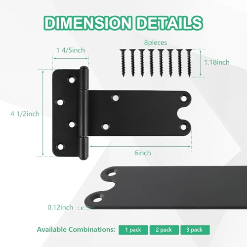 6“ Gate Hinges,280 Lbs Capacity,6 Pack Matte Black Heavy Duty Hinge - size: 6“-6 pcs-U-Matte Black