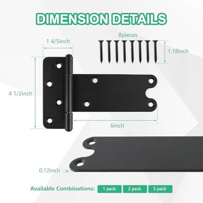 6“ Gate Hinges,280 Lbs Capacity, Matte Black,4 Pack Heavy Duty Hinge | T-Strap Shed Door Hinges, Wrought Hardware for Wooden Fences, Barn Door Hinge (6“-4 pcs-U-Matte Black) - size: 6“-4 pcs-U-Matte Black