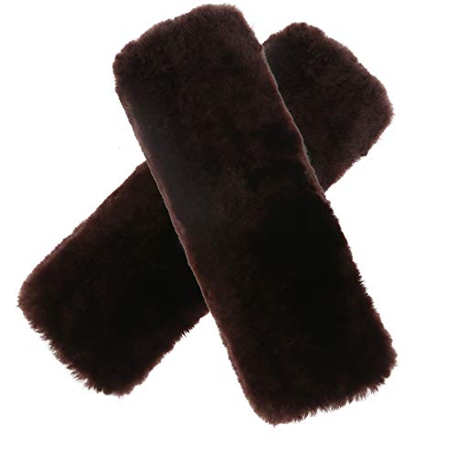 OGLAND 2 Pack Sheepskin Car Seat Belt Cover Pads | Wool Seatbelt Cushions - color: Mocha, size: Shearling Wool