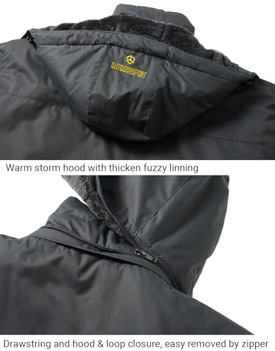 Men's Winter Ski Jacket Warm Fleece Waterproof Outdoor Mountain Hiking Windbreaker Hooded Snow Rain Coat - color: Grey, size: Large