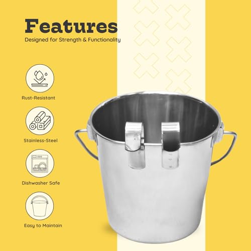 1 quart Stainless Steel Flat Sided Bucket with Dual Hooks | 0.25 gal Durable Food & Water Bowl for Dog Cat Bird & Small Animals | Fits kennel Cage Critter Crate | Hanging Utility Pet Pail - size: 1 Quart