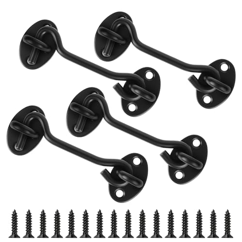 4" Black Stainless Steel Gate Latch, Barn Door Lock with Screws, Privacy Hook for Inside Door, Fence, Window, 4 PCS - color: Black, size: 4"-4PCS