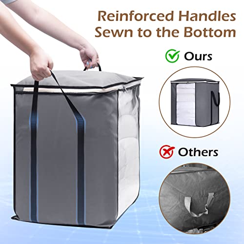 SLEEPING LAMB 120L Oversized Blanket Storage Bags Sturdy Fabric Clothes Storage Containers for King Comforter Bedding Pillow Sheet, Grey, 3 Packs - size: 20"L x 16"W x 22.3"H