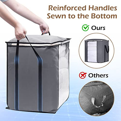 SLEEPING LAMB 120L Oversized Blanket Storage Bags Sturdy Fabric Clothes Storage Containers for King Comforter Bedding Pillow Sheet, Grey, 3 Packs - size: 20"L x 16"W x 22.3"H