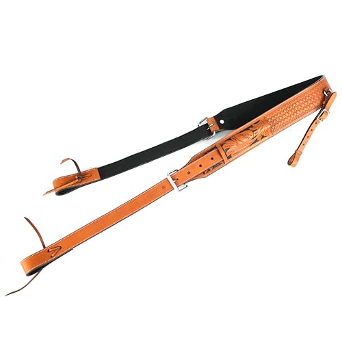 Western Genuine Leather Girth Adjustable Horse Girth Rear Back Cinch Girth with Metal Buckles for Horse Riding (Tan and Black)